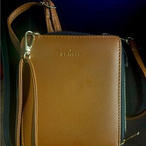 Kedzie Best Little Bag Saffiano Vegan Leather Vertical Crossbody Brown